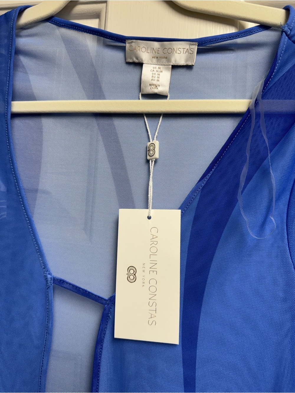Caroline Constas Royal Blue Sheer V-Neck Dress